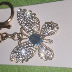 Isabella Glittering Crystal Butterfly Blue Center Crystal Bag Charm / Keychain
